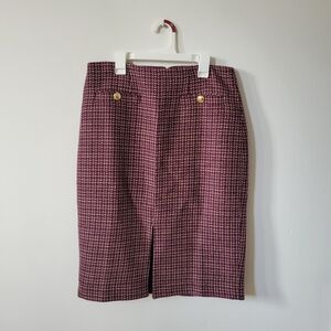NWT Ann Taylor Burgundy Tweed Button Pencil Skirt, Size 8